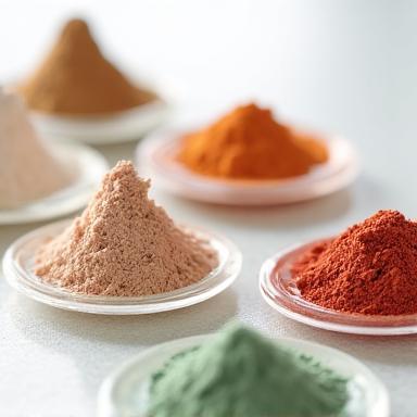 Polveri di pigmento colorato per uso cosmetico.